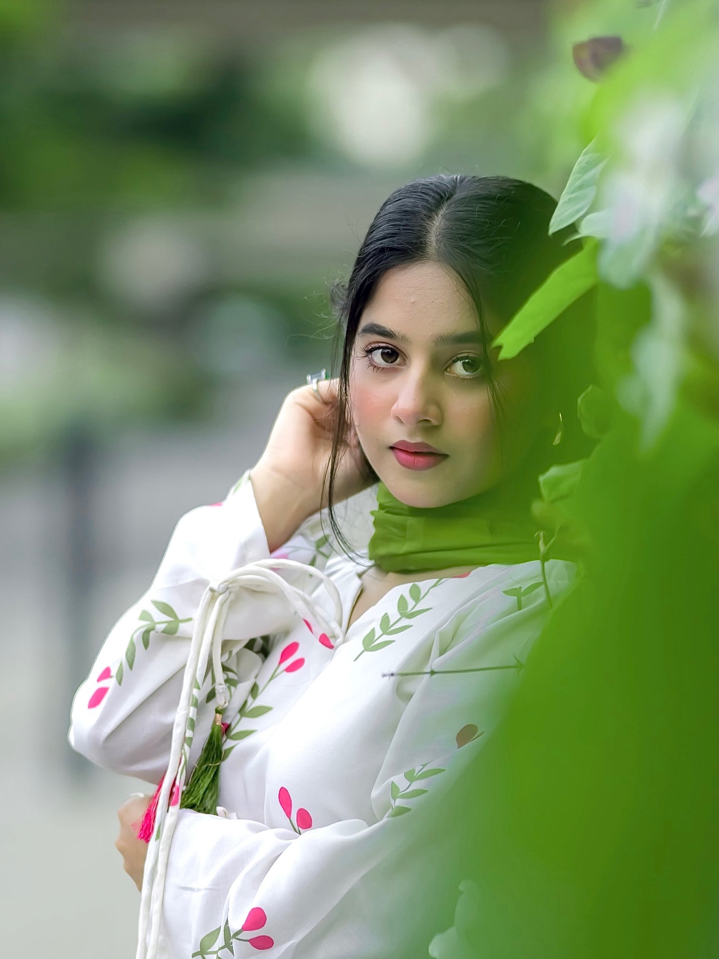 White Floral Cotton Kurta Set with Pant & Dupatta for Women